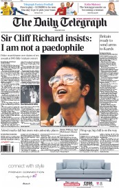The Daily Telegraph Newspaper Front Page (UK) for 15 August 2014