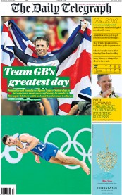 The Daily Telegraph (UK) Newspaper Front Page for 15 August 2016