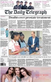 The Daily Telegraph (UK) Newspaper Front Page for 15 September 2016