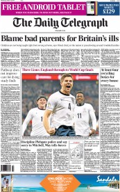 The Daily Telegraph Newspaper Front Page (UK) for 16 October 2013
