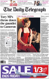 The Daily Telegraph (UK) Newspaper Front Page for 16 January 2013