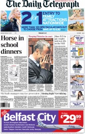 The Daily Telegraph Newspaper Front Page (UK) for 16 February 2013