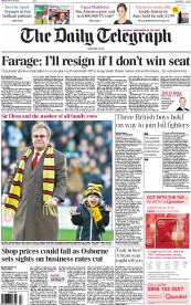 The Daily Telegraph (UK) Newspaper Front Page for 16 March 2015
