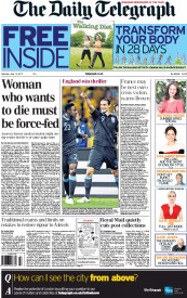 The Daily Telegraph (UK) Newspaper Front Page for 16 June 2012