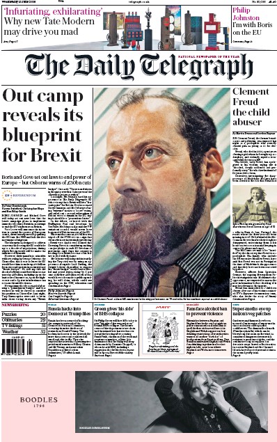 The Daily Telegraph Newspaper Front Page (UK) for 16 June 2016