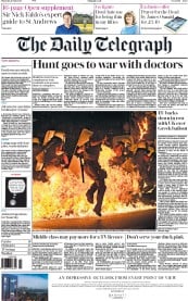 The Daily Telegraph Newspaper Front Page (UK) for 16 July 2015
