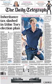 The Daily Telegraph Newspaper Front Page (UK) for 17 March 2015