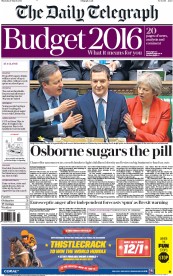 The Daily Telegraph (UK) Newspaper Front Page for 17 March 2016