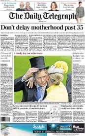 The Daily Telegraph Newspaper Front Page (UK) for 17 June 2015