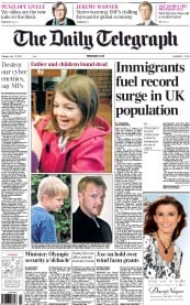 The Daily Telegraph (UK) Newspaper Front Page for 17 July 2012