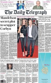 The Daily Telegraph Newspaper Front Page (UK) for 17 August 2015