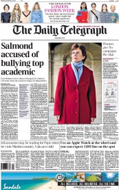 The Daily Telegraph Newspaper Front Page (UK) for 17 September 2014