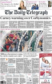 The Daily Telegraph Newspaper Front Page (UK) for 17 September 2015