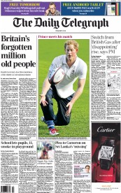 The Daily Telegraph Newspaper Front Page (UK) for 18 October 2013