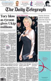 The Daily Telegraph Newspaper Front Page (UK) for 18 November 2013