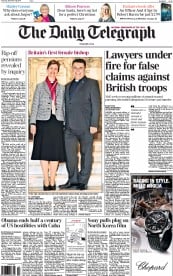 The Daily Telegraph Newspaper Front Page (UK) for 18 December 2014