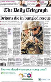 The Daily Telegraph (UK) Newspaper Front Page for 18 January 2013