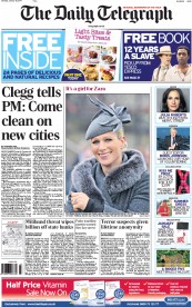 The Daily Telegraph Newspaper Front Page (UK) for 18 January 2014