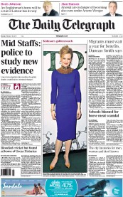 The Daily Telegraph (UK) Newspaper Front Page for 18 February 2013