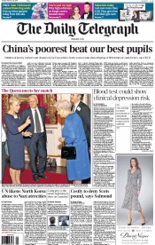 The Daily Telegraph Newspaper Front Page (UK) for 18 February 2014