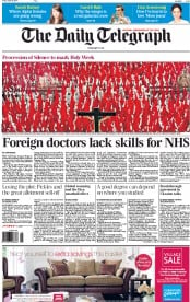 The Daily Telegraph Newspaper Front Page (UK) for 18 April 2014