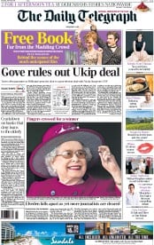 The Daily Telegraph (UK) Newspaper Front Page for 18 April 2015