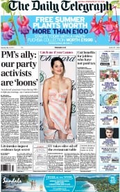 The Daily Telegraph Newspaper Front Page (UK) for 18 May 2013