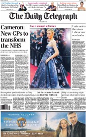 The Daily Telegraph Newspaper Front Page (UK) for 18 May 2015