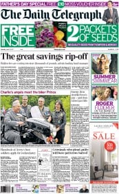 The Daily Telegraph Newspaper Front Page (UK) for 18 June 2011