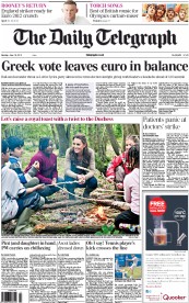 The Daily Telegraph (UK) Newspaper Front Page for 18 June 2012