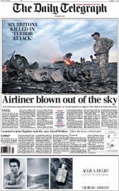 The Daily Telegraph Newspaper Front Page (UK) for 18 July 2014