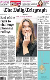 The Daily Telegraph Newspaper Front Page (UK) for 19 November 2012