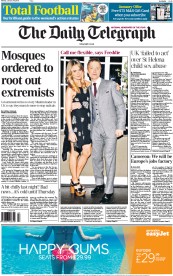 The Daily Telegraph Newspaper Front Page (UK) for 19 January 2015