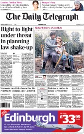 The Daily Telegraph Newspaper Front Page (UK) for 19 February 2013
