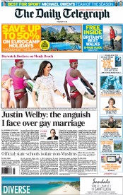 The Daily Telegraph Newspaper Front Page (UK) for 19 April 2014