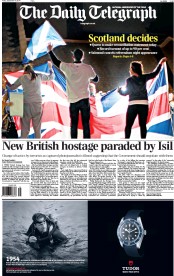 The Daily Telegraph Newspaper Front Page (UK) for 19 September 2014