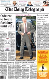 The Daily Telegraph Newspaper Front Page (UK) for 1 October 2013