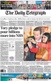 The Daily Telegraph Newspaper Front Page (UK) for 1 October 2014