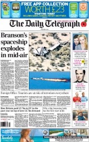The Daily Telegraph Newspaper Front Page (UK) for 1 November 2014