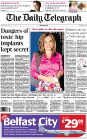 The Daily Telegraph Newspaper Front Page (UK) for 1 February 2013