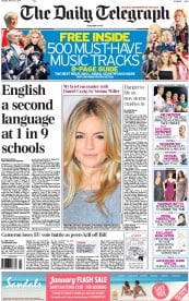 The Daily Telegraph Newspaper Front Page (UK) for 1 February 2014