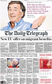 The Daily Telegraph (UK) Newspaper Front Page for 1 February 2016