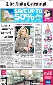 The Daily Telegraph (UK) Newspaper Front Page for 1 March 2014