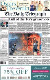 The Daily Telegraph (UK) Newspaper Front Page for 1 March 2016