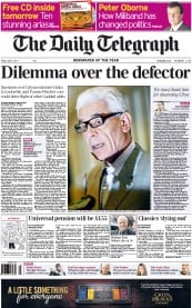 The Daily Telegraph (UK) Newspaper Front Page for 1 April 2011