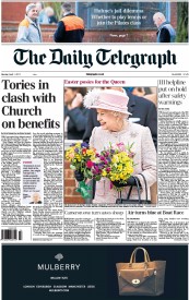 The Daily Telegraph Newspaper Front Page (UK) for 1 April 2013