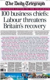 The Daily Telegraph Newspaper Front Page (UK) for 1 April 2015