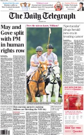 The Daily Telegraph Newspaper Front Page (UK) for 1 June 2015