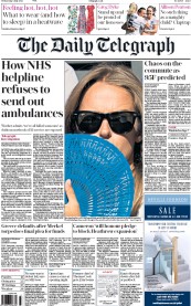 The Daily Telegraph Newspaper Front Page (UK) for 1 July 2015