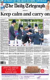 The Daily Telegraph (UK) Newspaper Front Page for 1 August 2012
